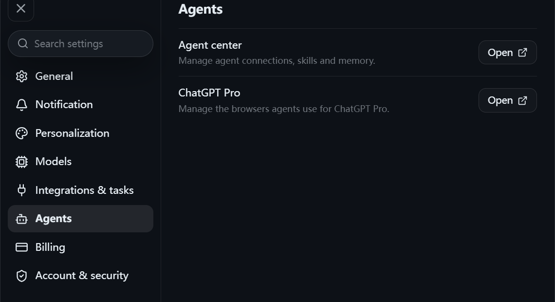 Βήμα 1: Ανοίξτε Settings → Agents → ChatGPT Pro στο PandaNpc.