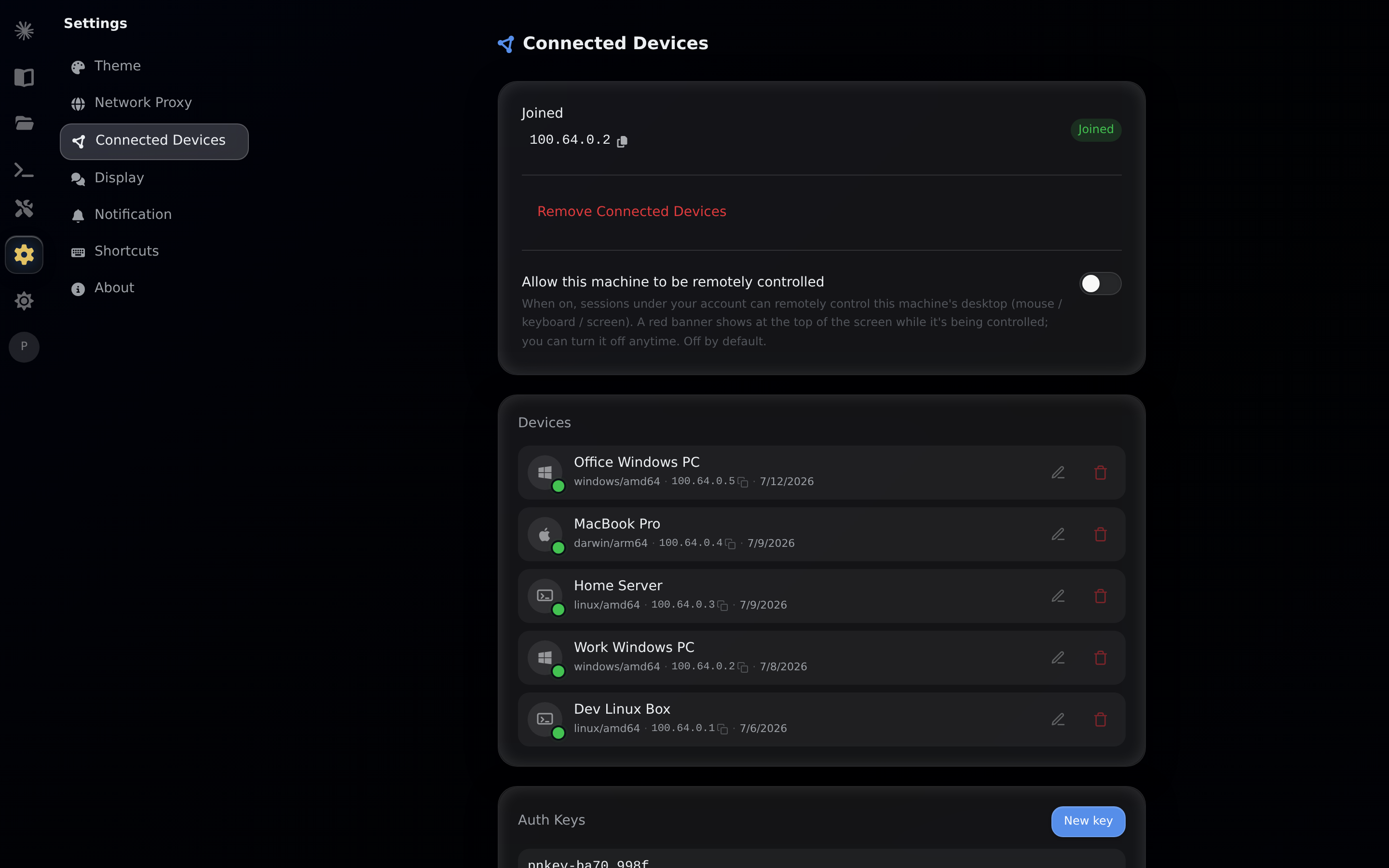 Joined status showing device private IP, click to copy