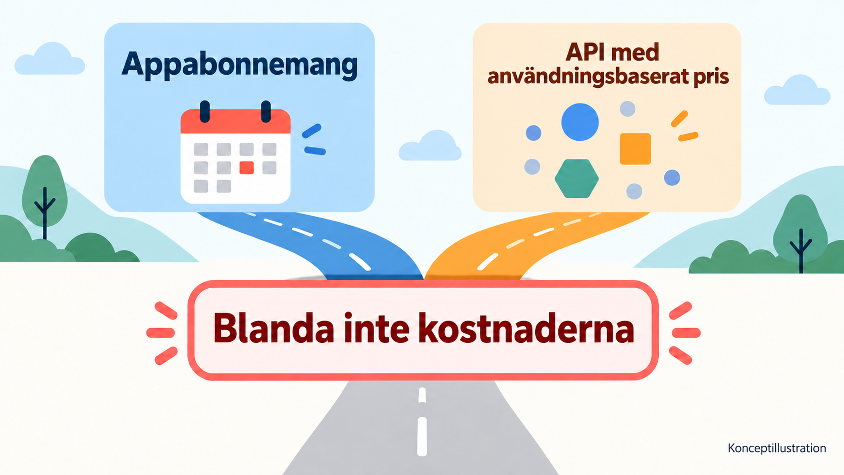 Konceptbild: appabonnemang och API-användningsbaserad fakturering är två olika mått