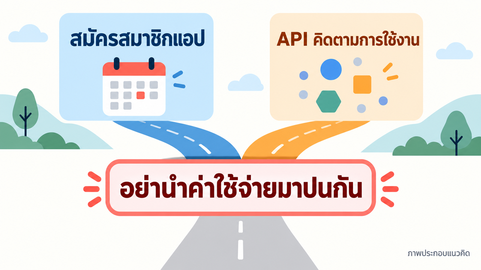 ภาพแนวคิด: การสมัครแอปกับ API คิดตามปริมาณเป็นสองเกณฑ์ที่ต่างกัน