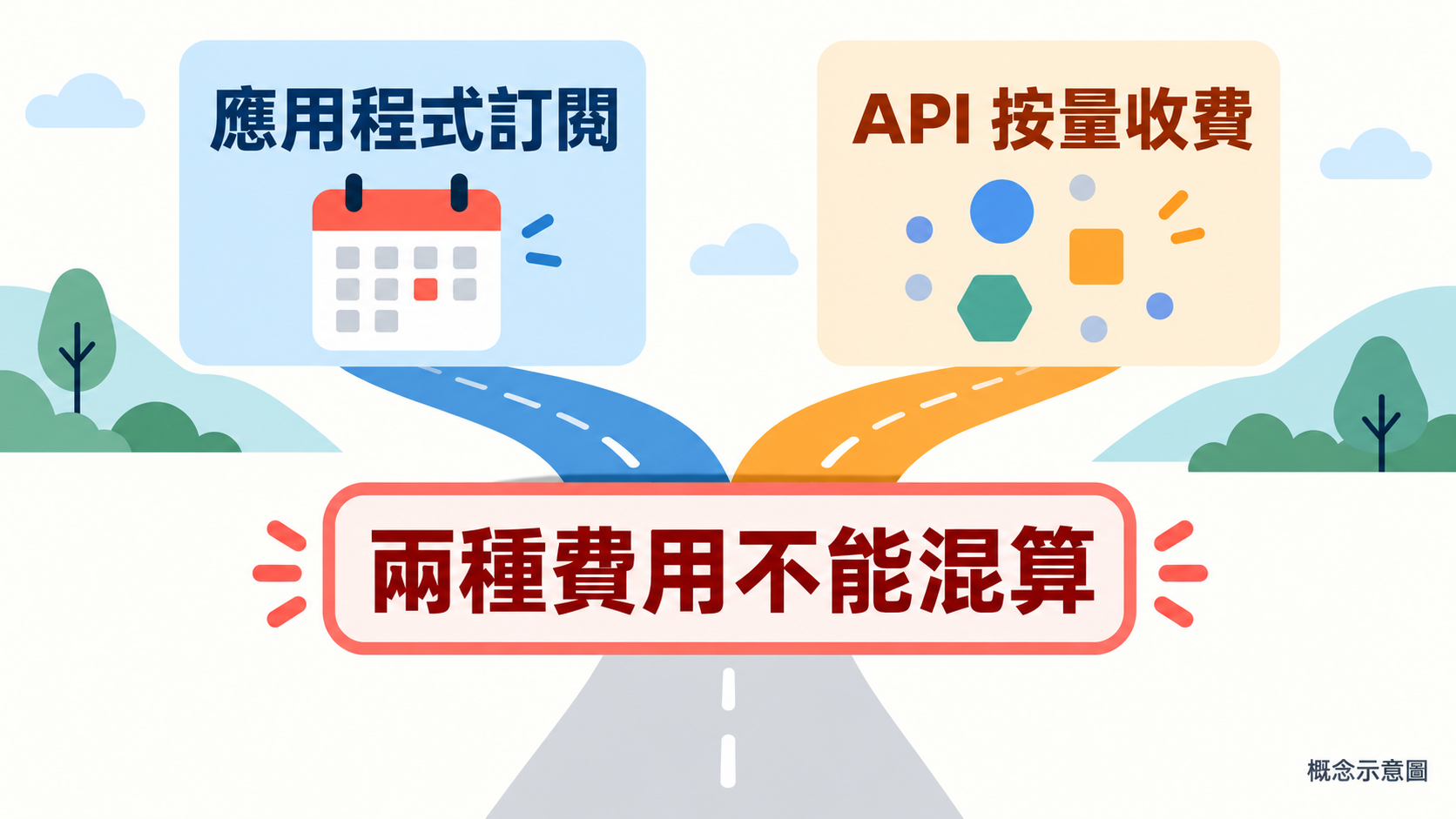 概念示意圖:應用訂閱和 API 按量計費是兩種不同口徑